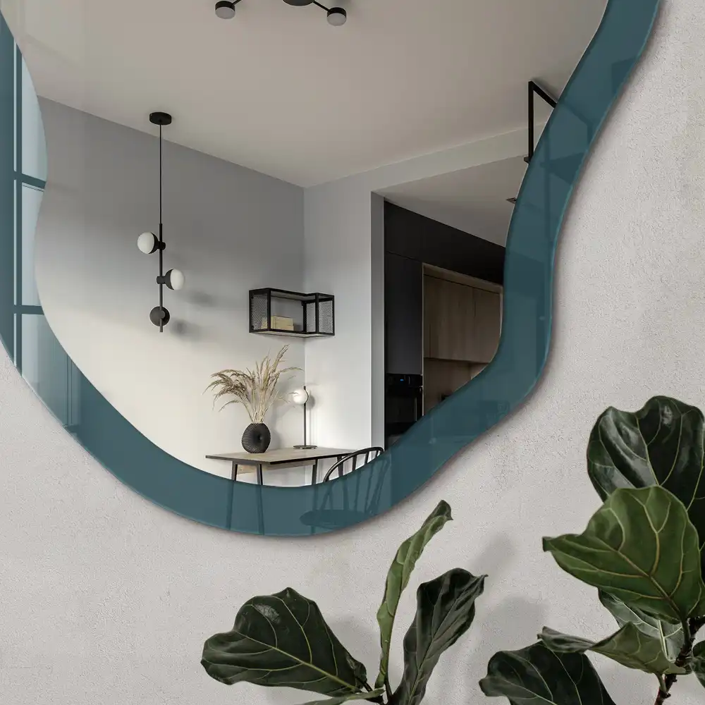 Miroir décoratif irrégulier à motif imprimé turquoise foncé