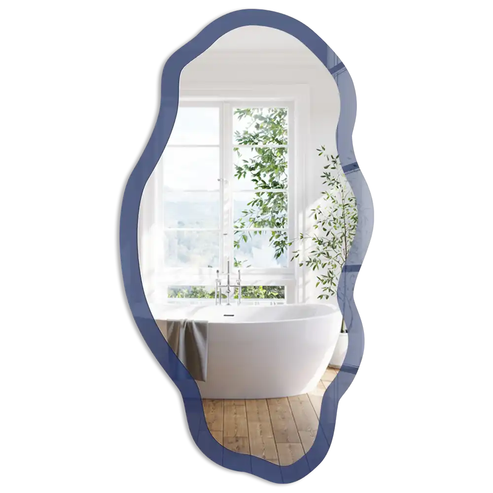 Miroir irrégulier avec impression bleu marine soutenu
