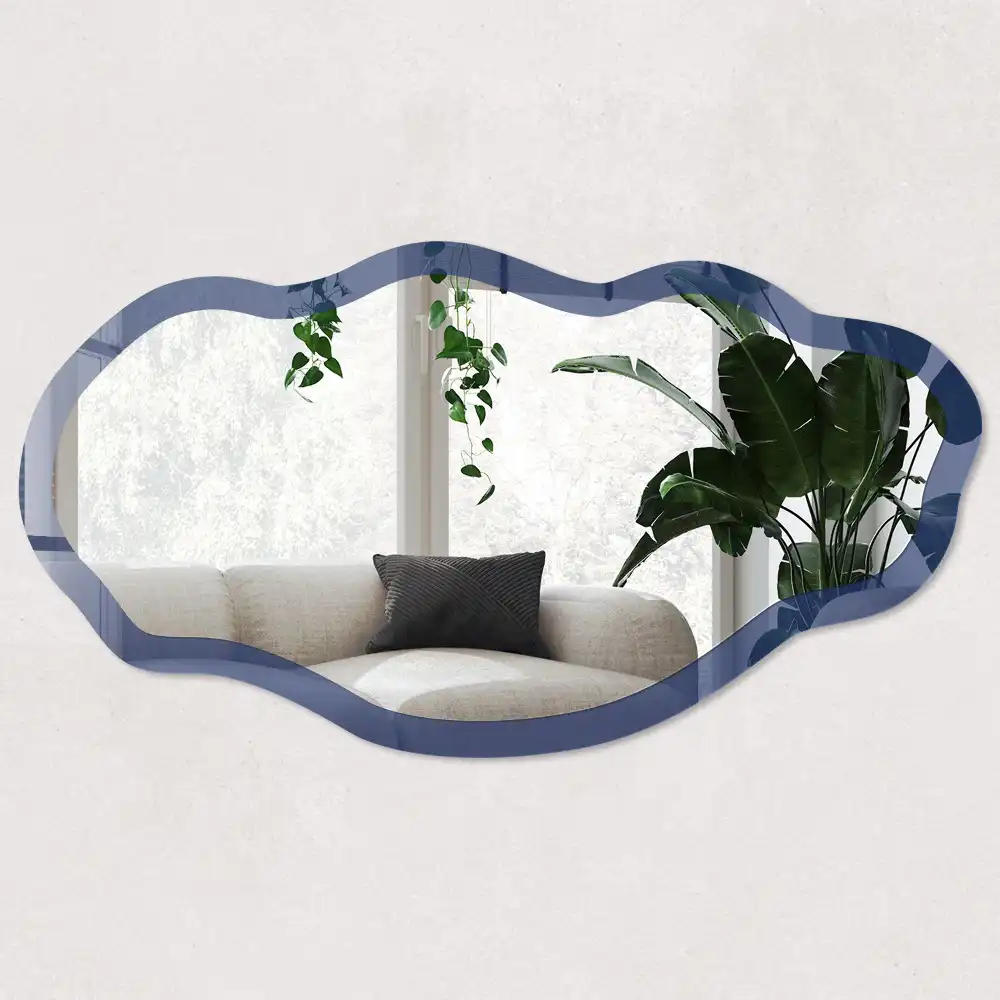 Miroir irrégulier avec impression bleu marine soutenu