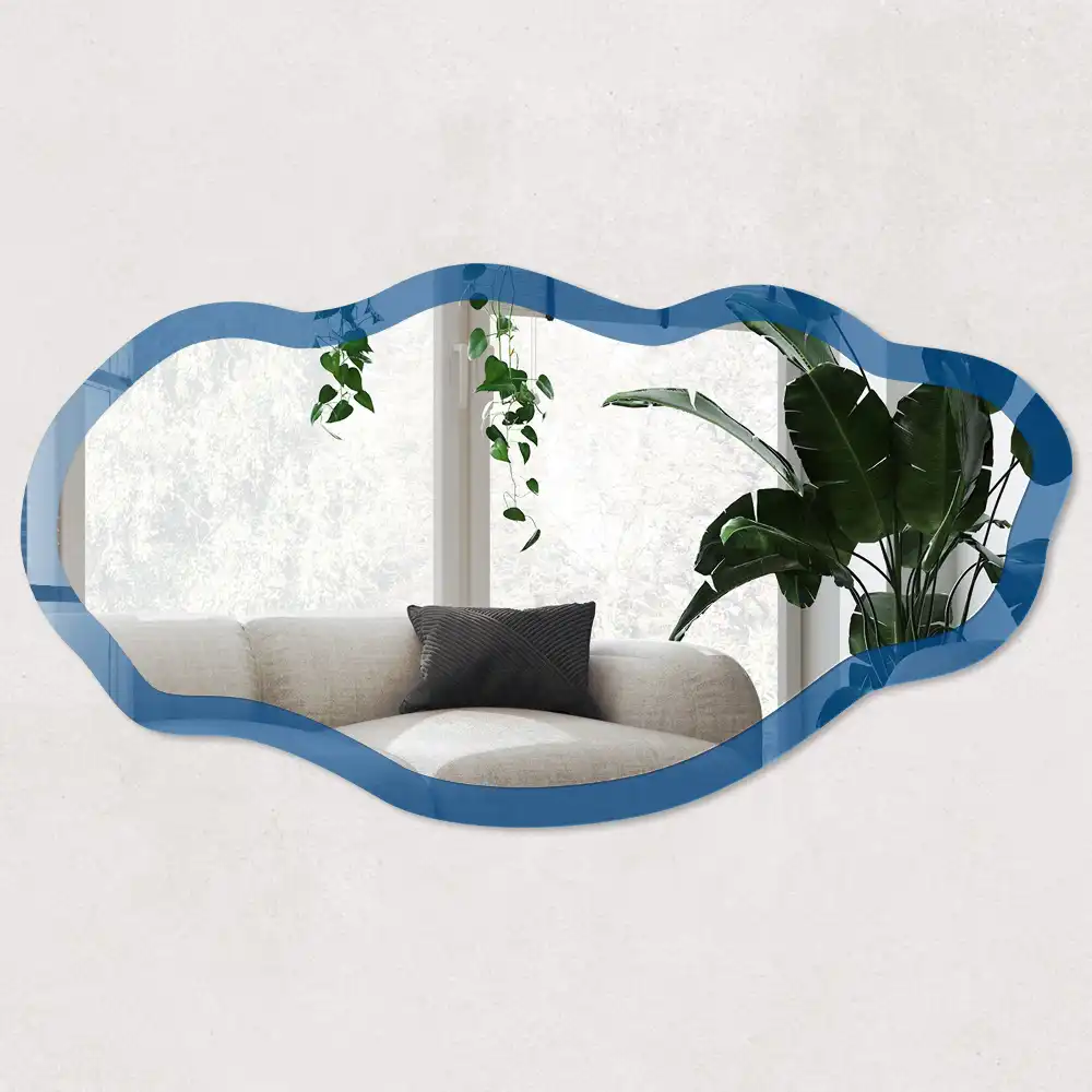 Miroir encadré à impression forme irrégulière bleu marine