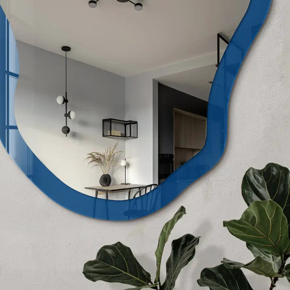 Miroir encadré à impression forme irrégulière bleu marine