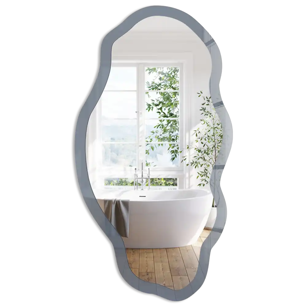 Miroir encadré à impression de forme irrégulière gris froid