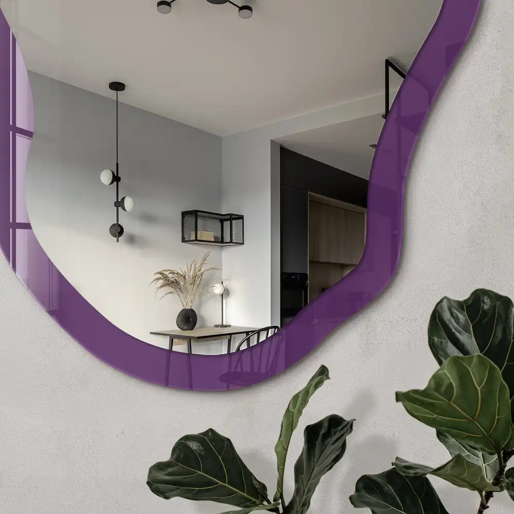 Miroir décoratif irrégulier avec impression violet soutenu