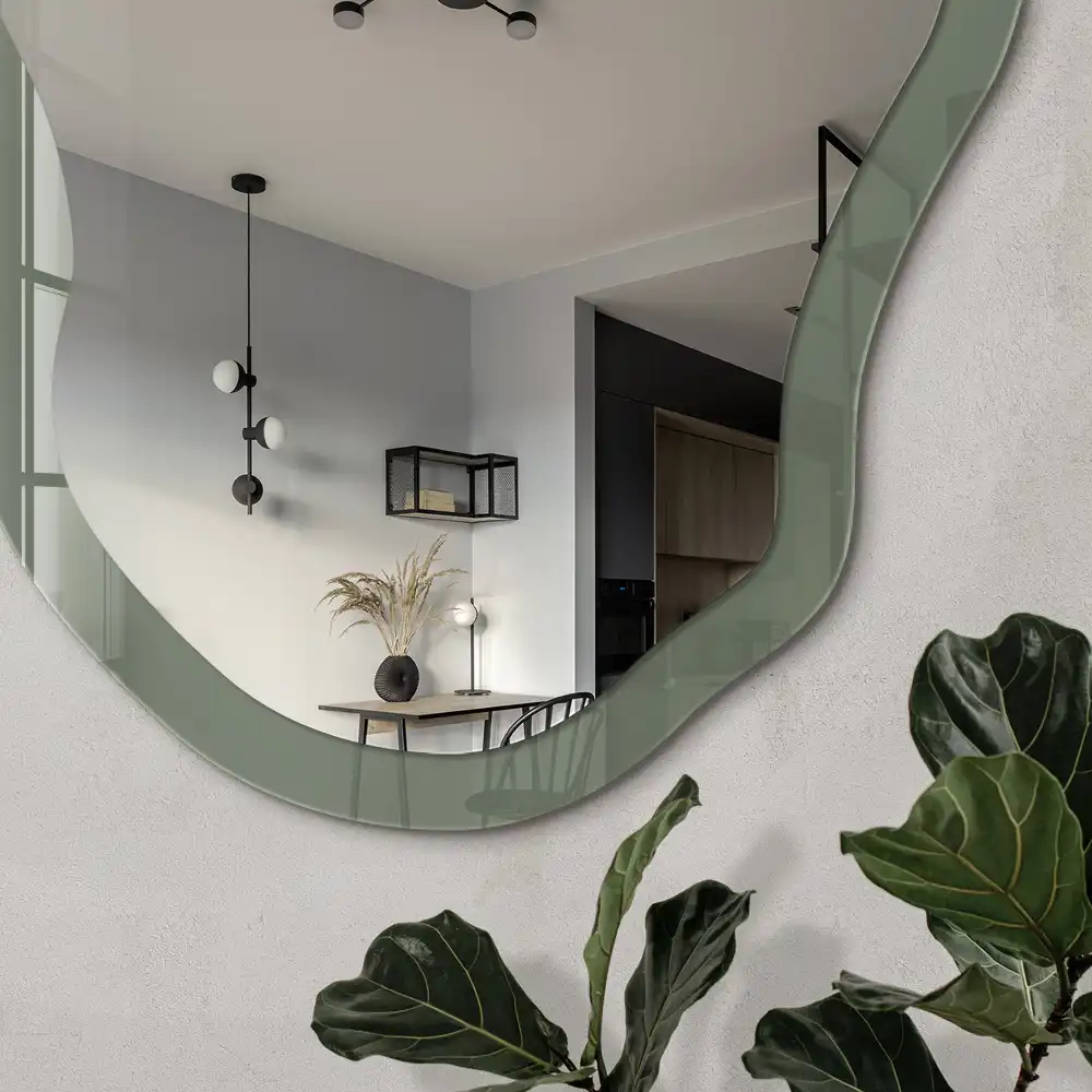 Miroir encadré à impression forme irrégulière sauge foncée