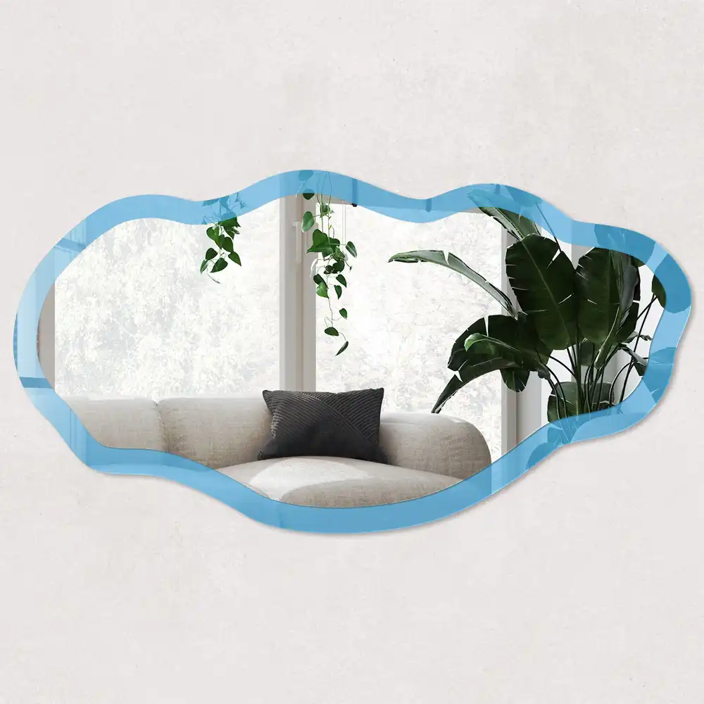 Miroir décoratif irrégulier à impression bleu aquatique