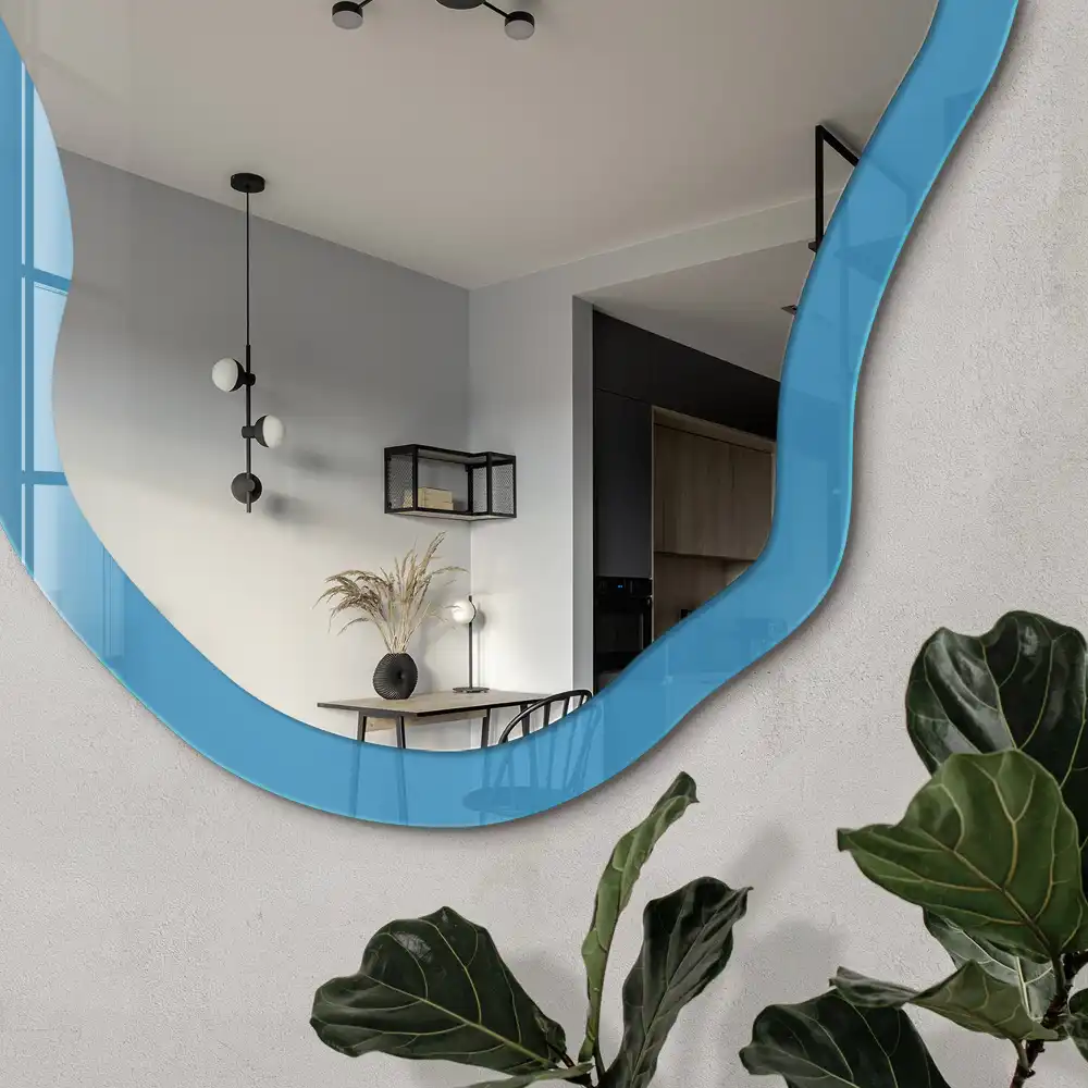 Miroir décoratif irrégulier à impression bleu aquatique