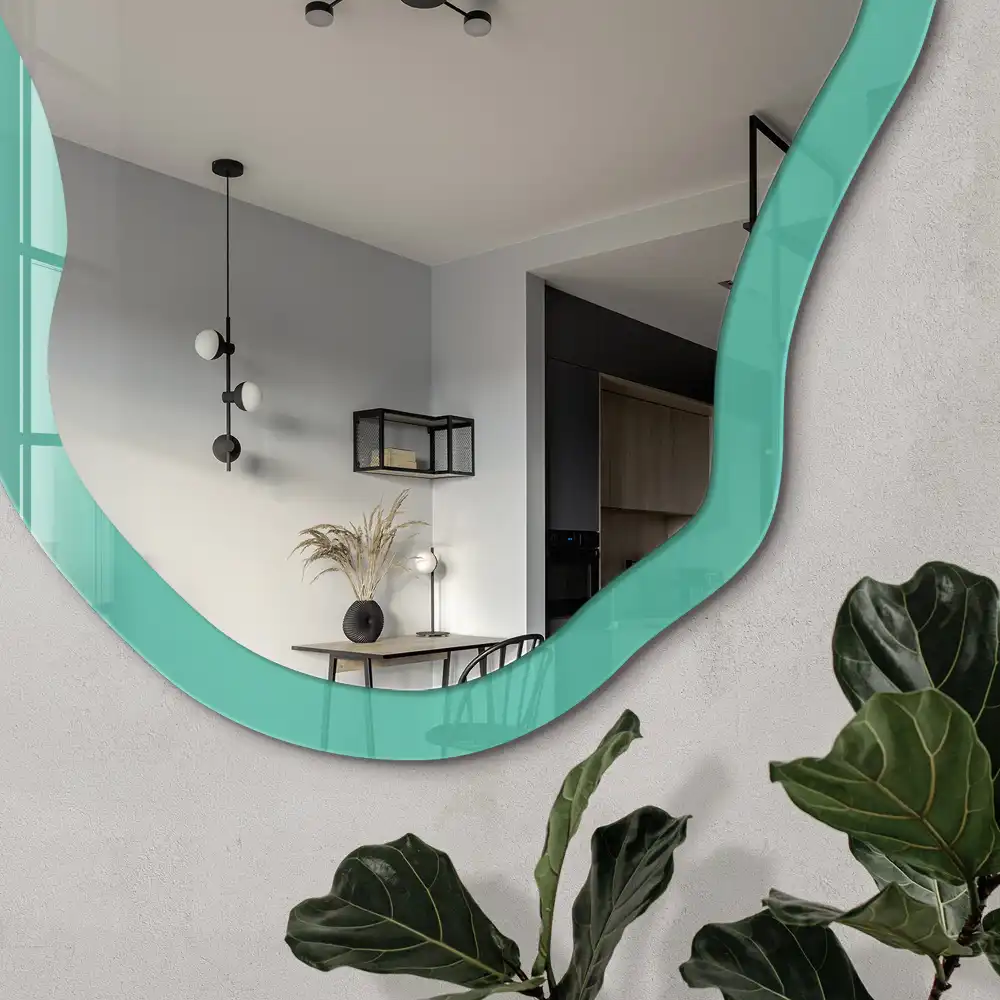 Miroir décoratif irrégulier avec impression menthe soutenue