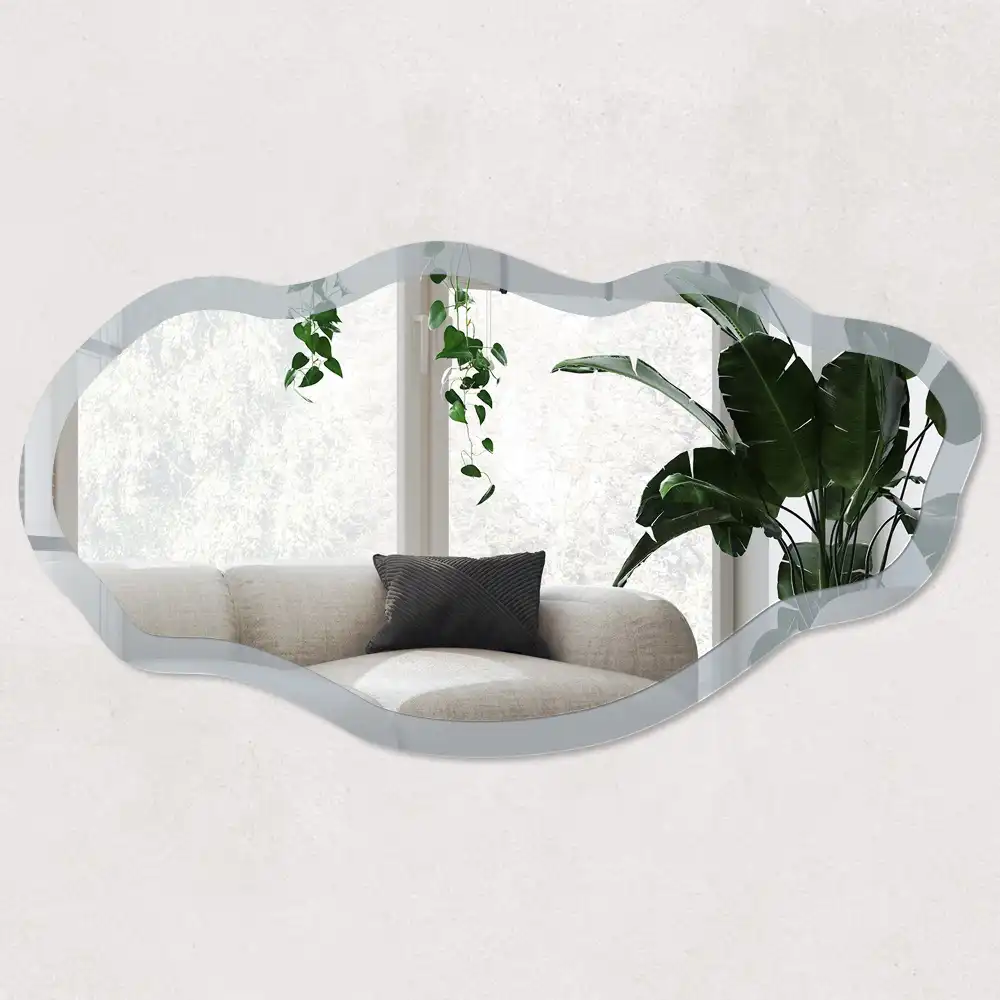 Miroir encadré à impression forme irrégulière gris millénal