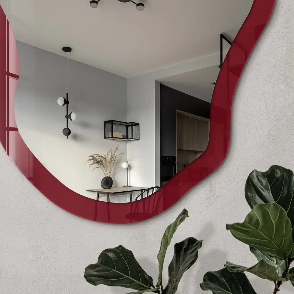 Miroir irrégulier avec impression bordeaux éclatant