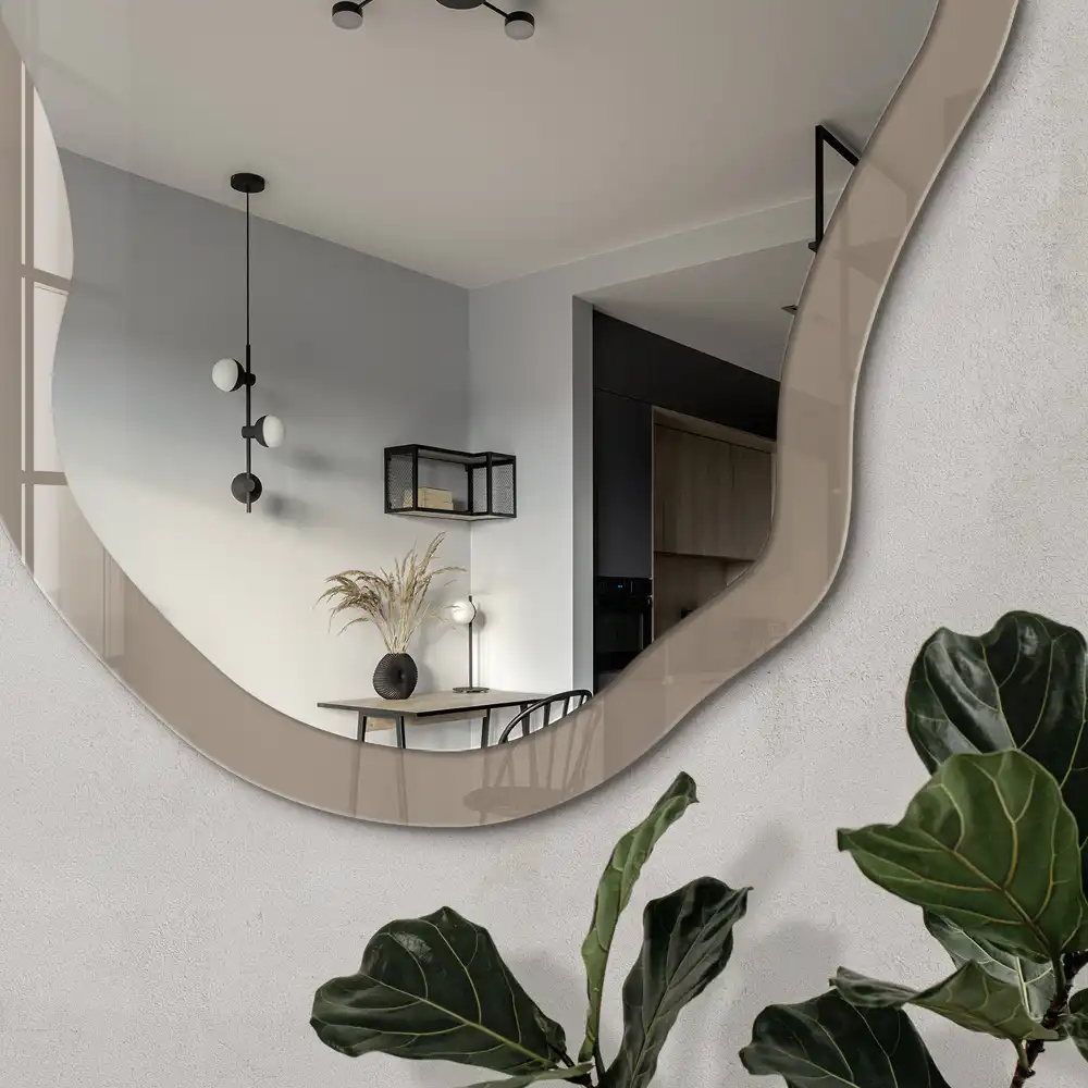 Miroir décoratif irrégulier avec impression brun clair