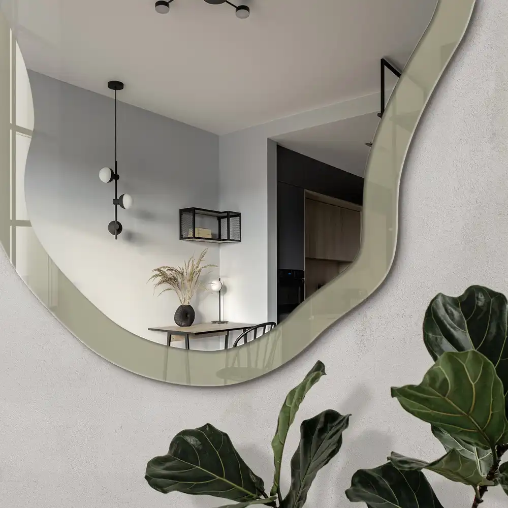 Miroir encadré à impression de forme irrégulière crème foncé
