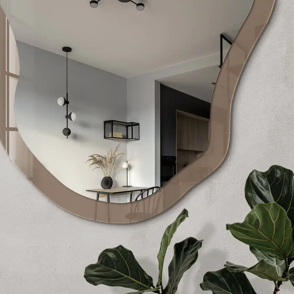 Miroir décoratif irrégulier à impression gris jaunissant