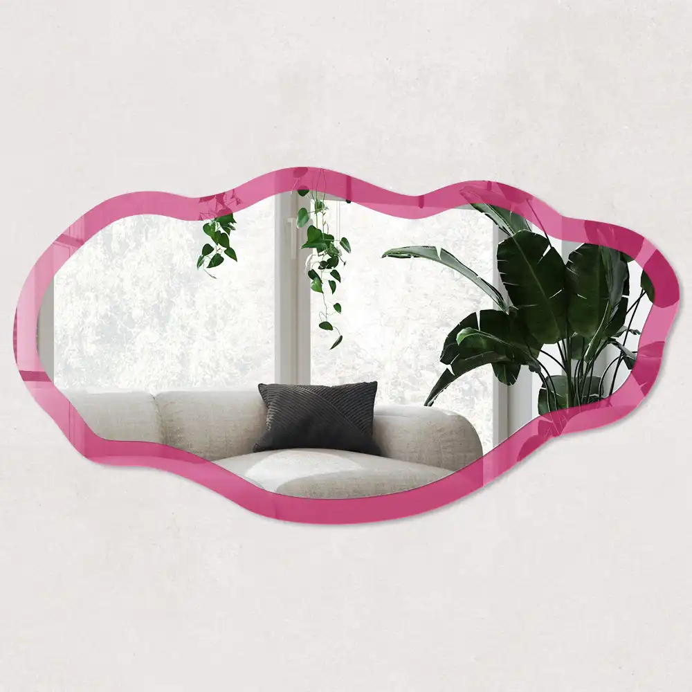 Miroir décoratif irrégulier à impression rose intense