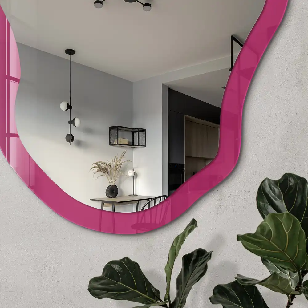 Miroir décoratif irrégulier à impression rose intense