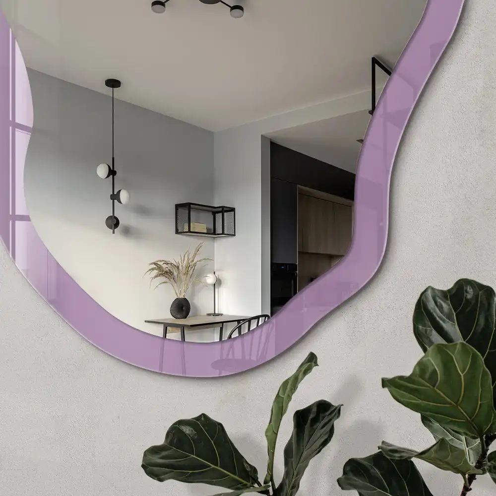 Miroir irrégulier avec impression violet clair