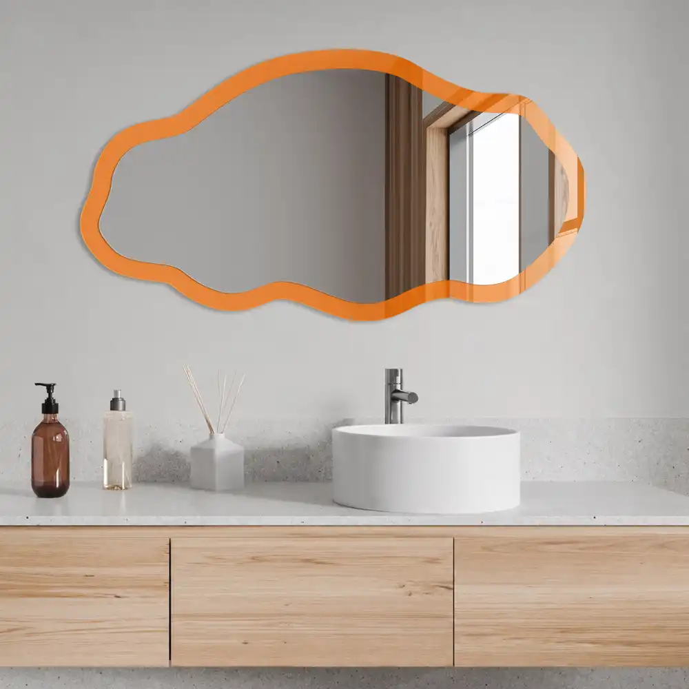 Miroir irrégulier avec impression orange soutenu