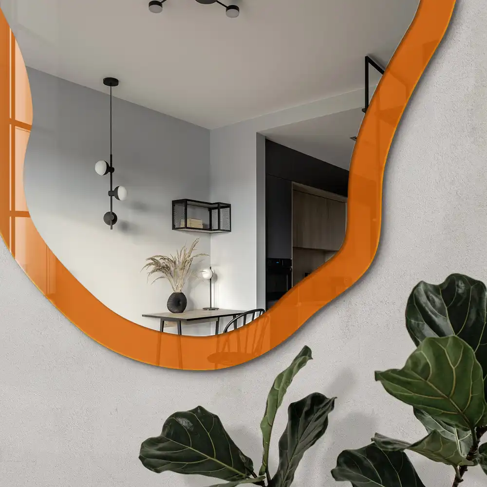 Miroir irrégulier avec impression orange soutenu