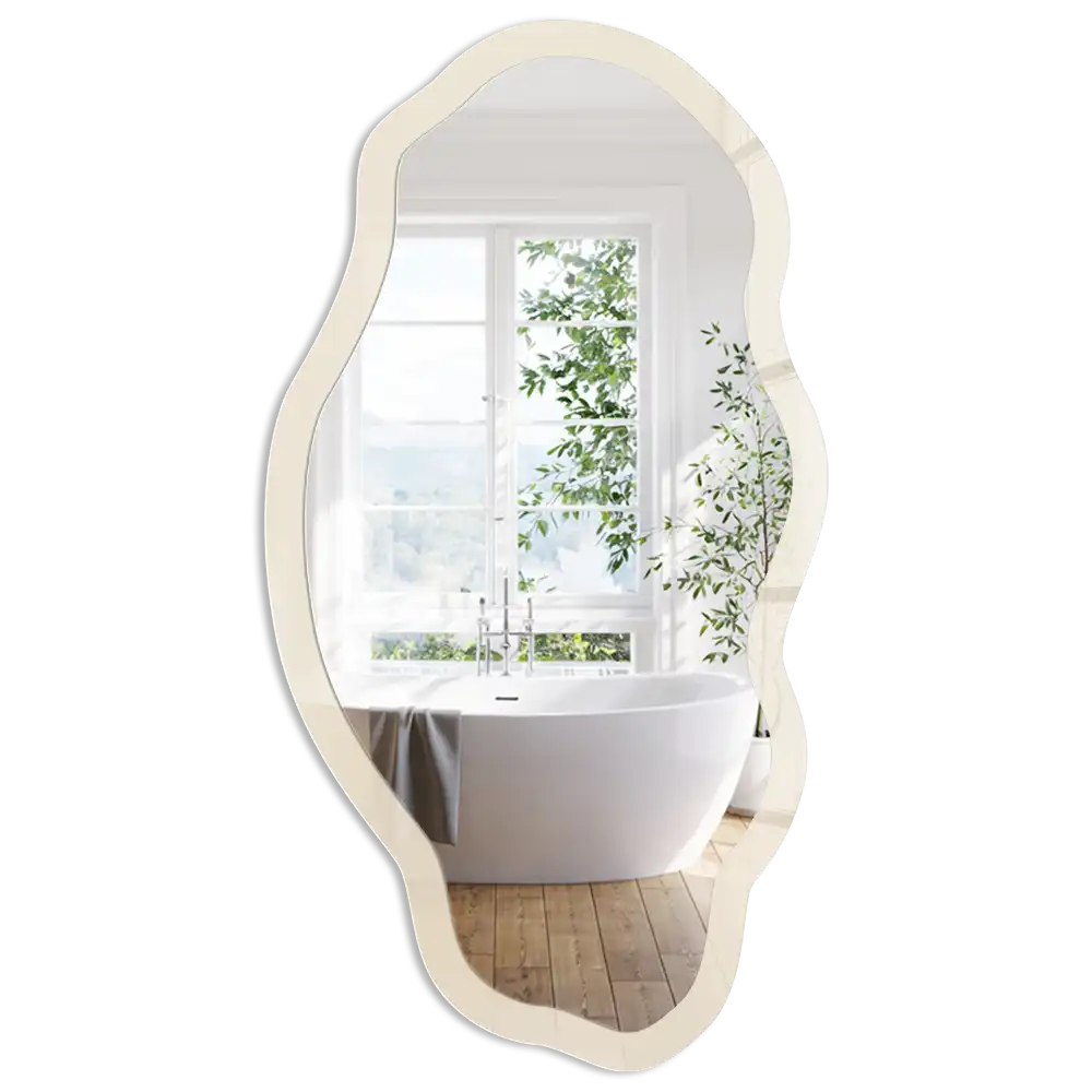 Miroir encadré avec impression effet pierre claire forme irrégulière
