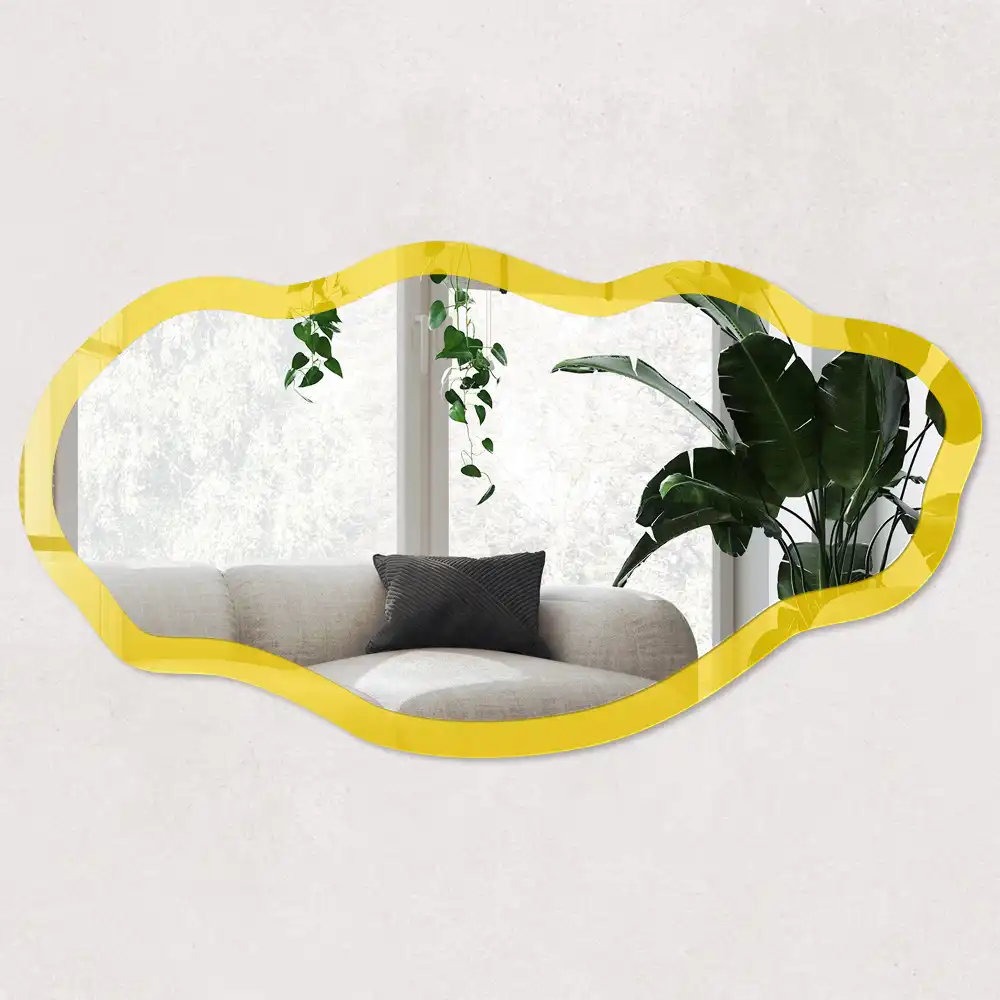 Miroir décoratif irrégulier à impression jaune intense