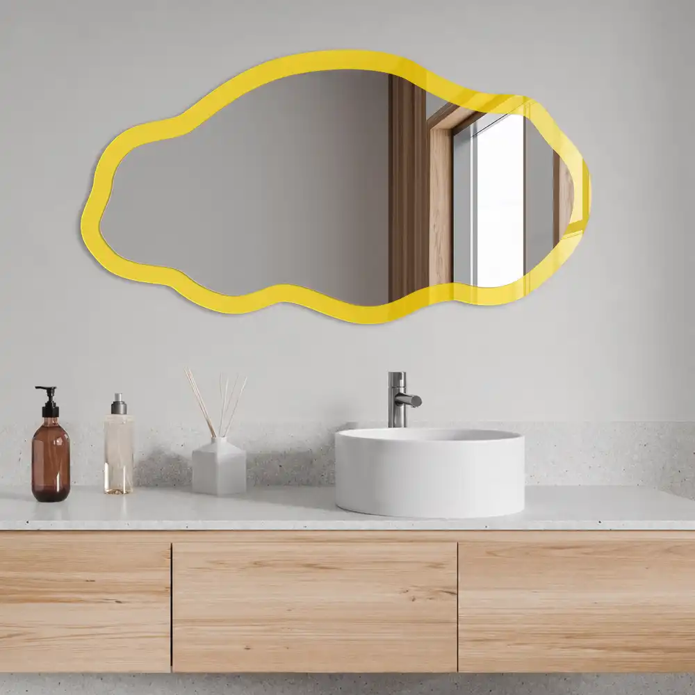 Miroir décoratif irrégulier à impression jaune intense