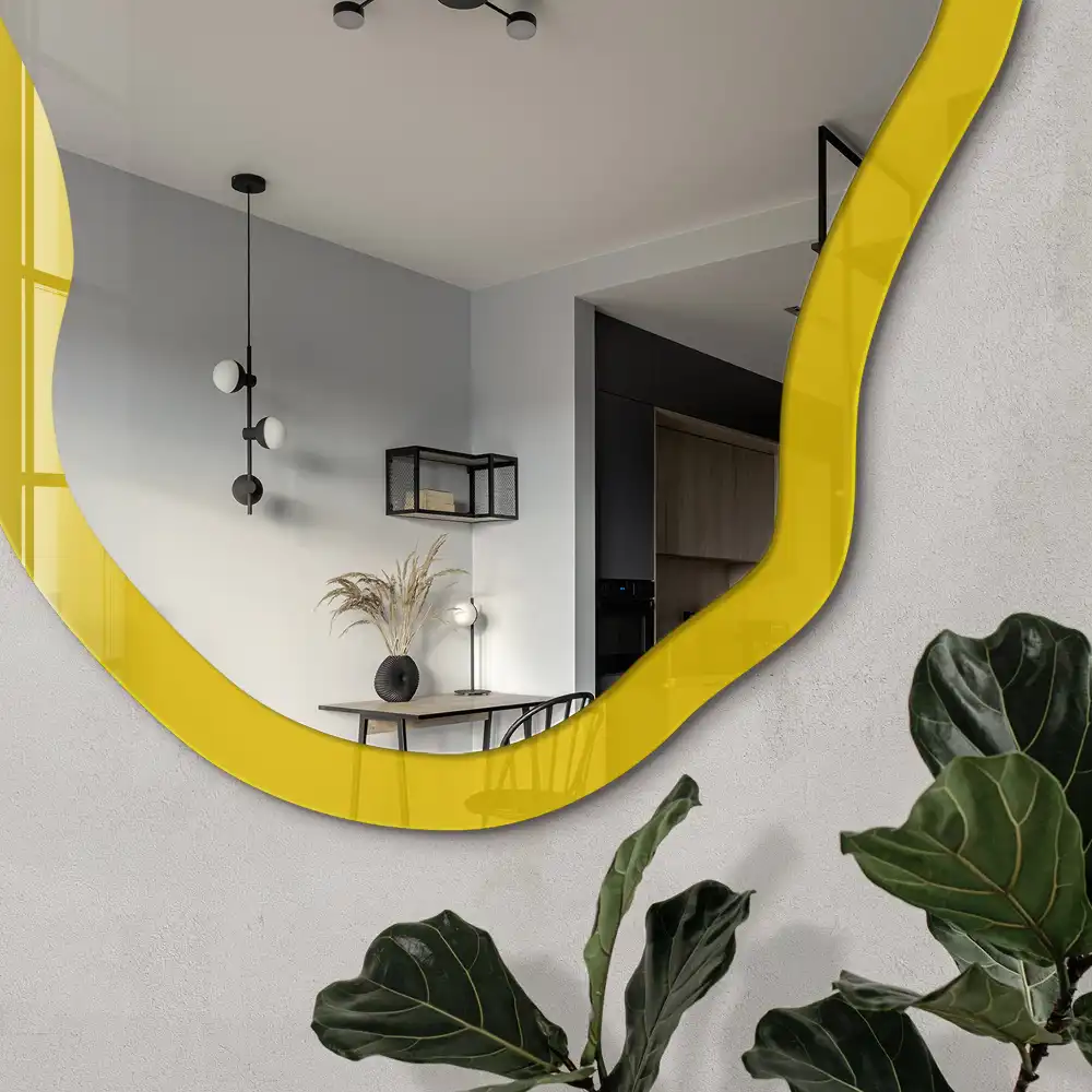 Miroir décoratif irrégulier à impression jaune intense