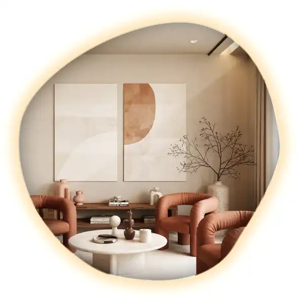 Miroir mural lumineux au design minimaliste et forme originale