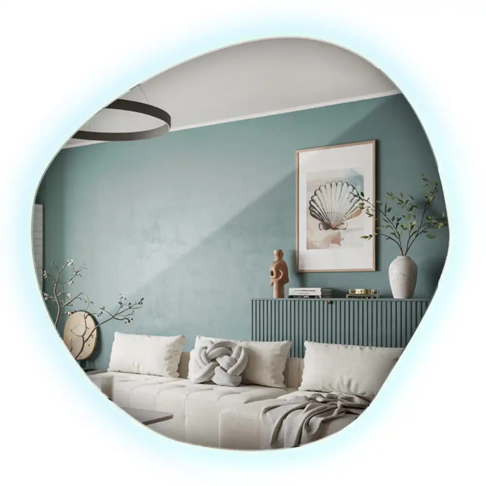 Miroir mural lumineux au design minimaliste et forme originale