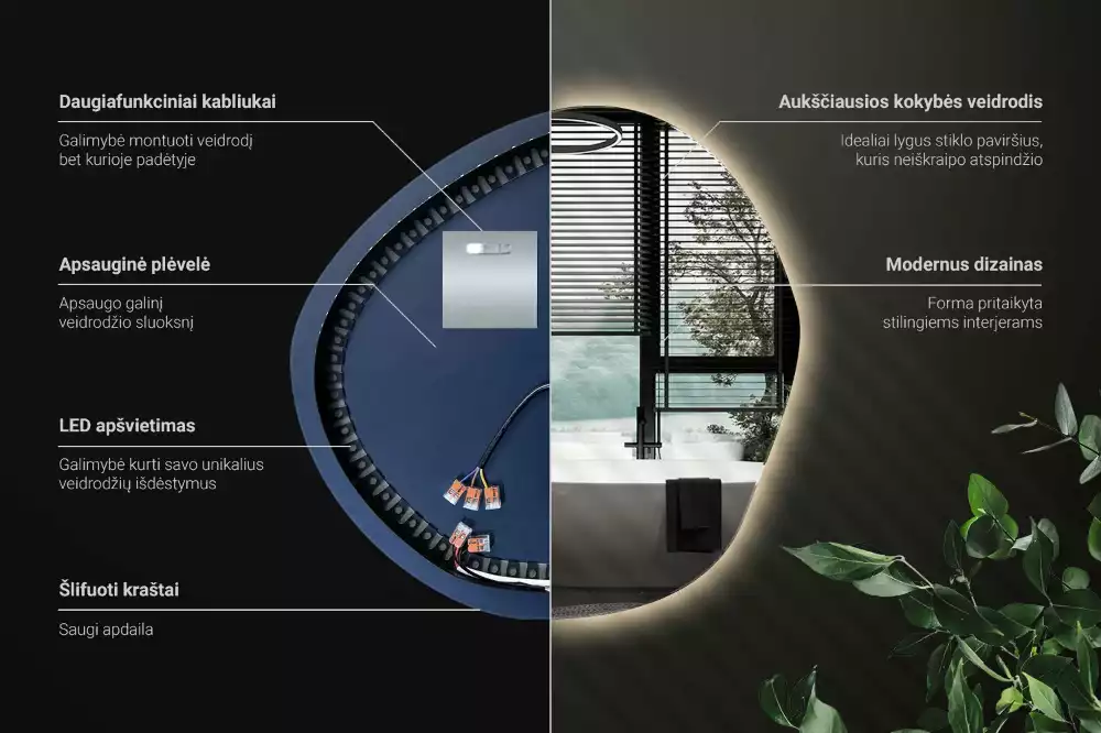 Miroir mural lumineux au design minimaliste et forme originale