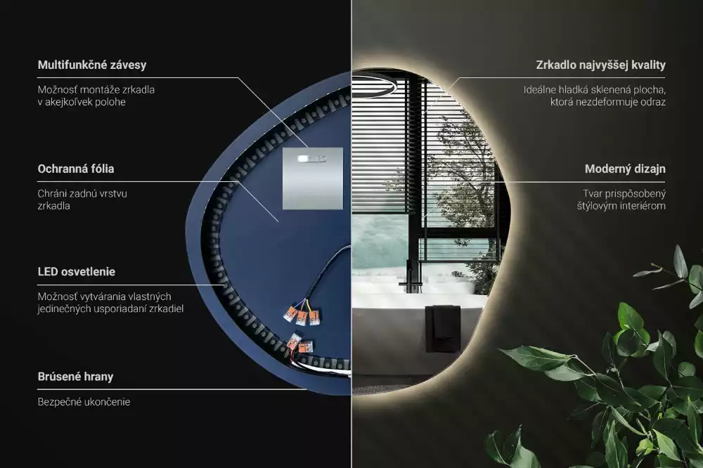 Miroir mural lumineux au design minimaliste et forme originale