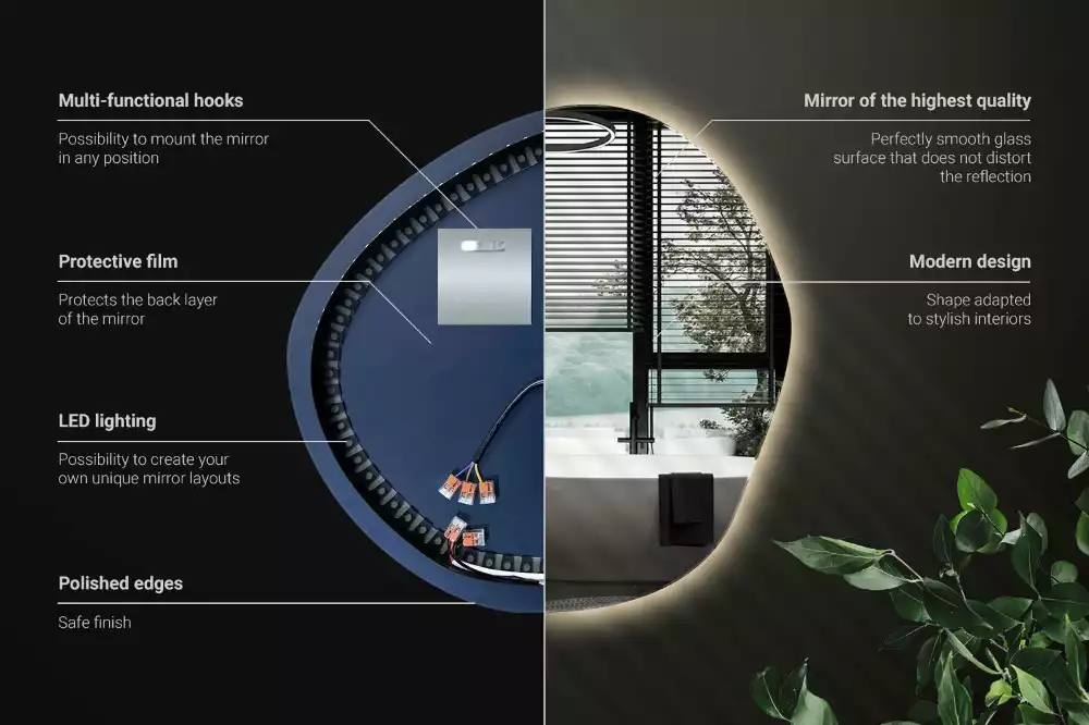 Miroir mural lumineux au design minimaliste et forme originale
