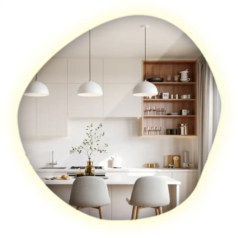 Miroir mural lumineux au design minimaliste et forme originale