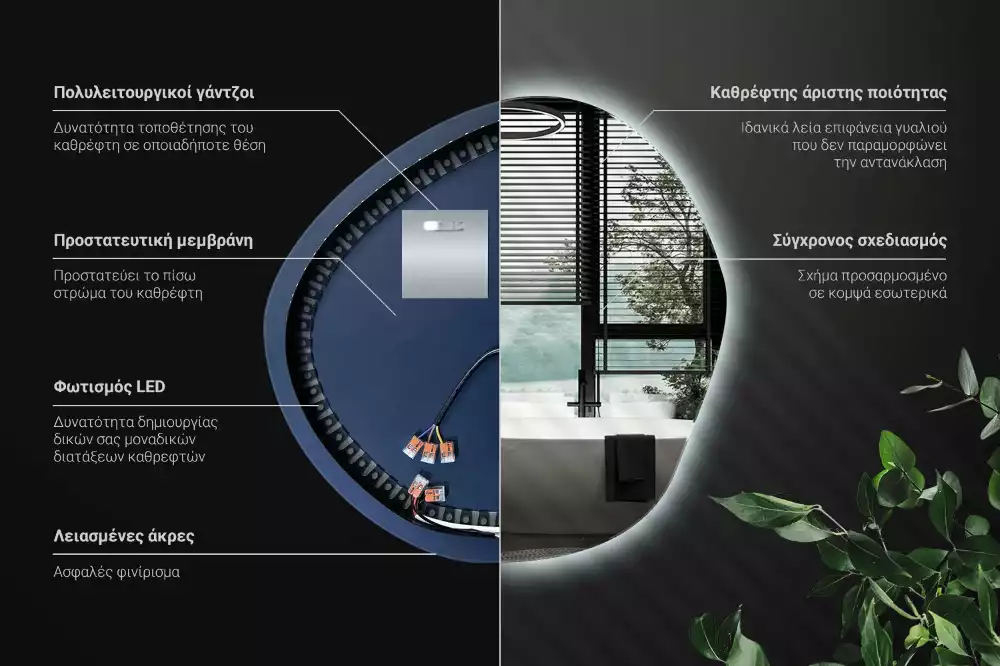Miroir mural lumineux au design minimaliste et forme originale