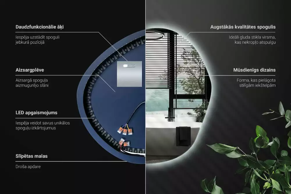 Miroir mural lumineux au design minimaliste et forme originale