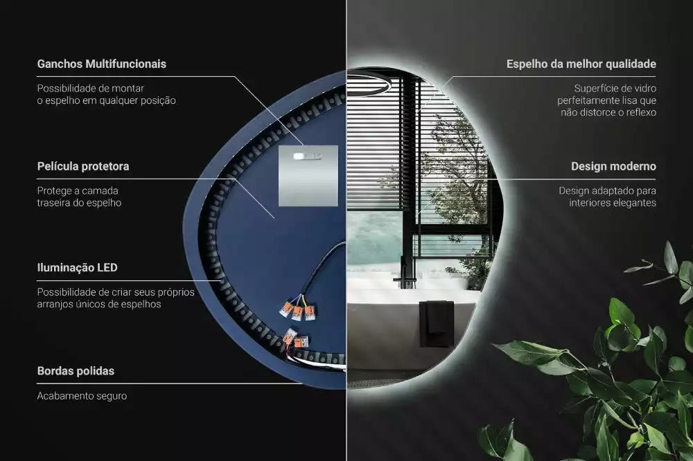 Miroir mural lumineux au design minimaliste et forme originale