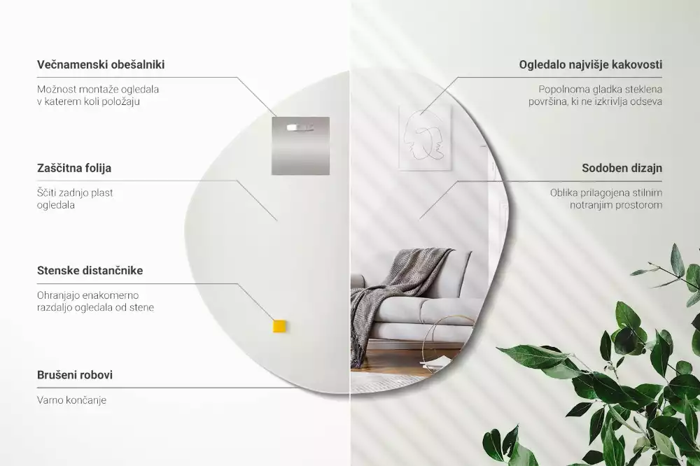 Miroir asymétrique suspendu moderne