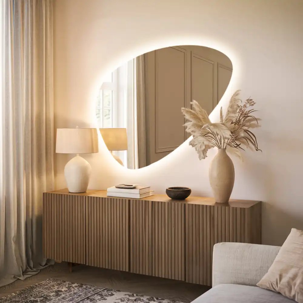 Miroir mural en forme d'œuf avec éclairage LED