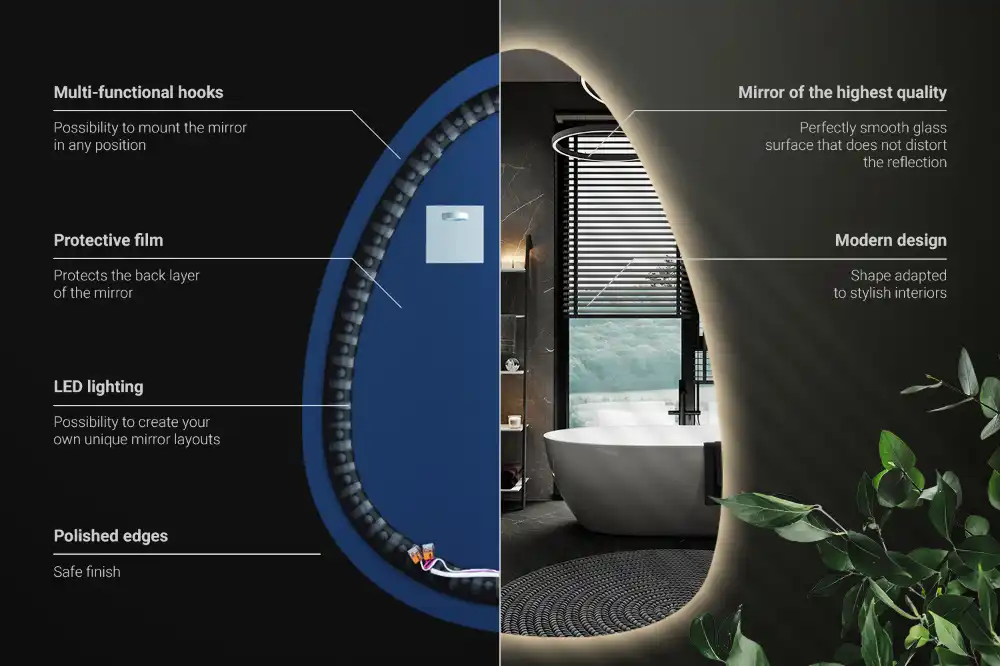 Miroir mural en forme d'œuf avec éclairage LED