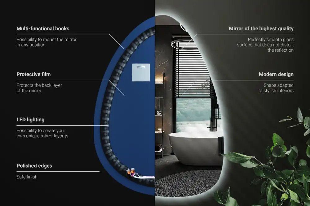 Miroir mural en forme d'œuf avec éclairage LED