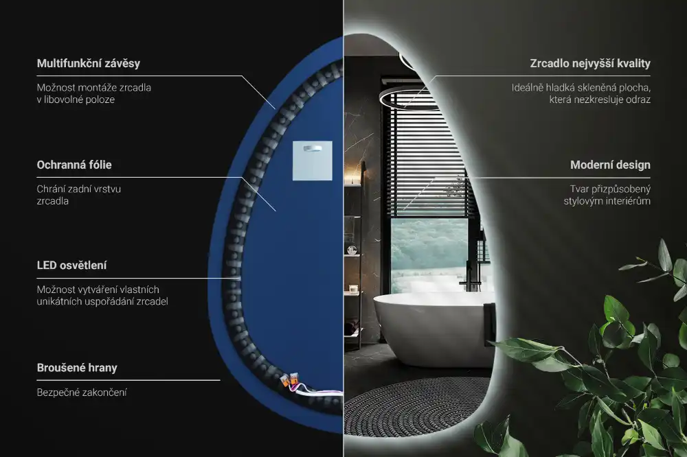Miroir mural en forme d'œuf avec éclairage LED