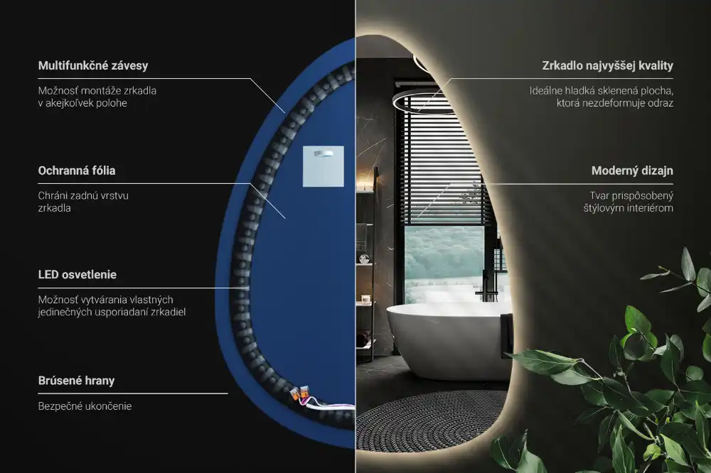 Miroir mural en forme d'œuf avec éclairage LED