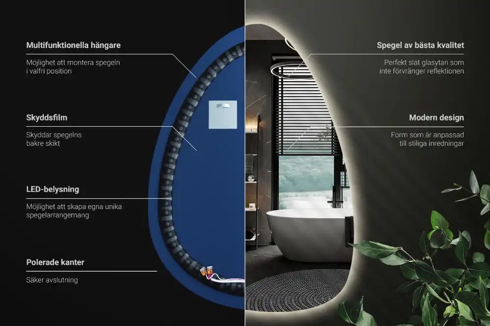 Miroir mural en forme d'œuf avec éclairage LED