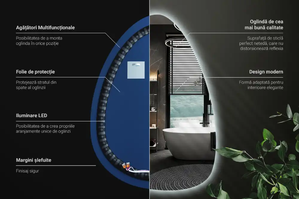 Miroir mural en forme d'œuf avec éclairage LED