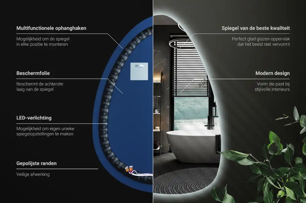 Miroir mural en forme d'œuf avec éclairage LED