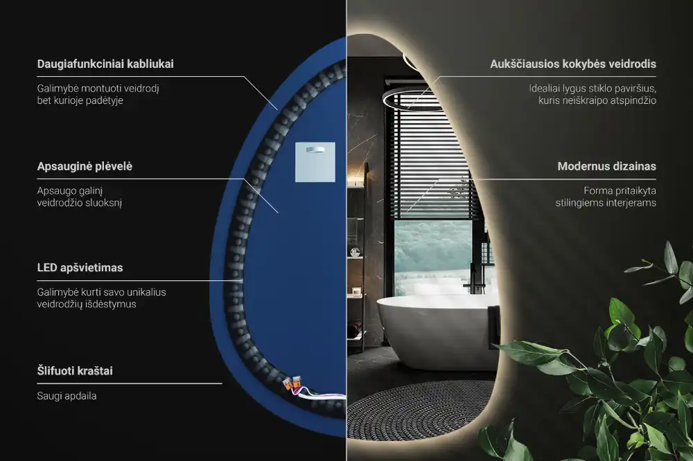 Miroir mural en forme d'œuf avec éclairage LED