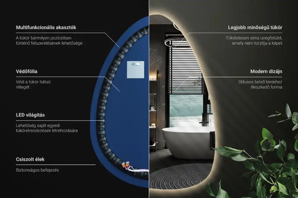 Miroir mural en forme d'œuf avec éclairage LED