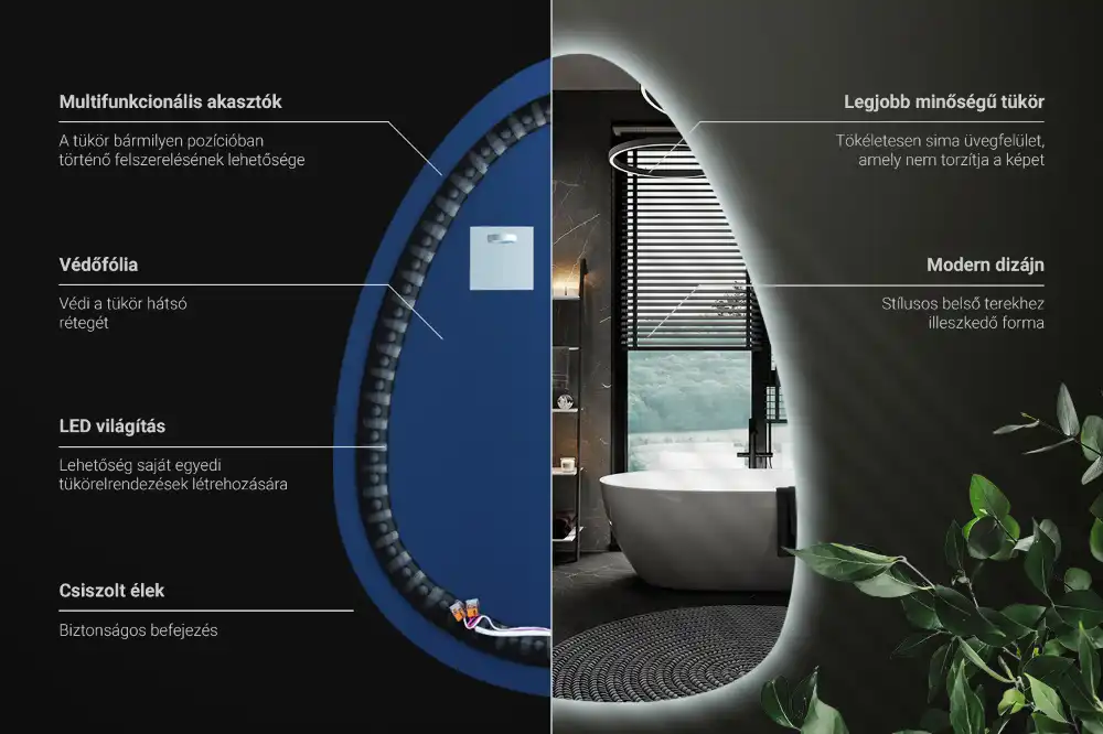 Miroir mural en forme d'œuf avec éclairage LED