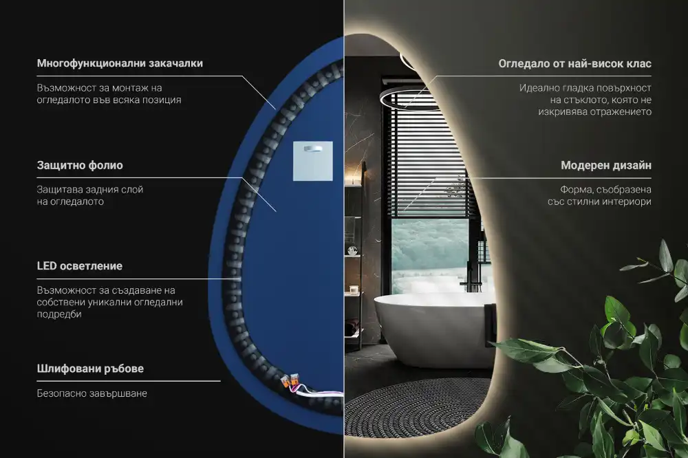 Miroir mural en forme d'œuf avec éclairage LED