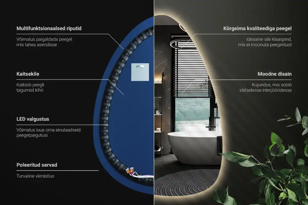 Miroir mural en forme d'œuf avec éclairage LED