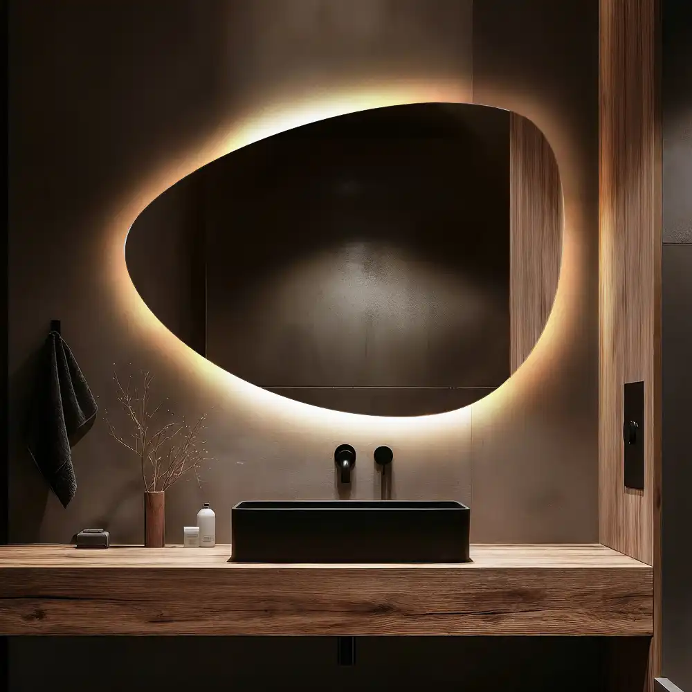 Miroir mural en forme d'œuf avec éclairage LED