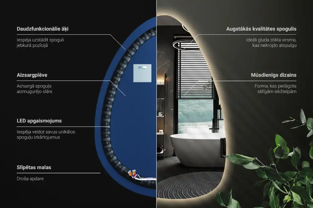 Miroir mural en forme d'œuf avec éclairage LED